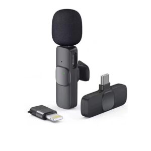 2 in 1 K8 Wireless Microphone, Digital Mini Portable Recording Clip Mic with Receiver for All Type-C Lightning Mobile Phones Camera Laptop for Vlogging YouTube Online Class, Zoom Call